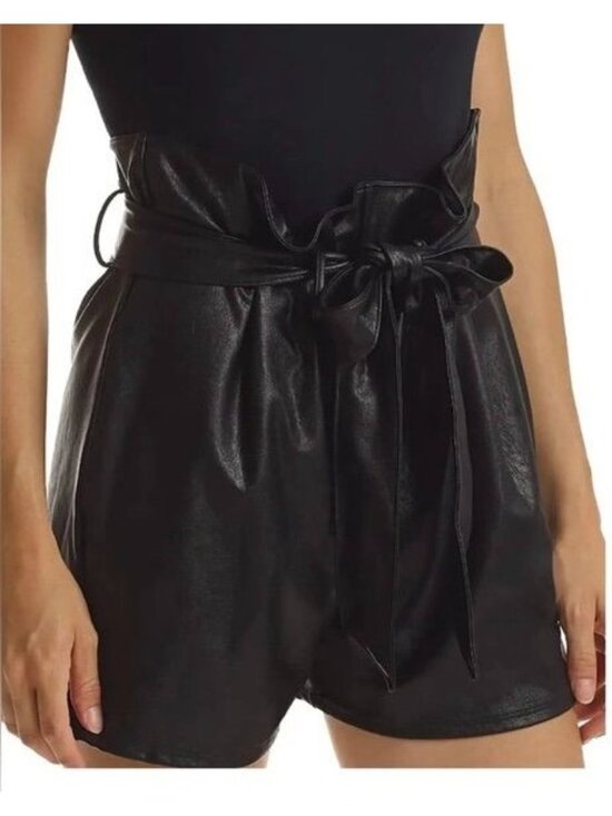 Commando Pants - High-Waisted Faux Leather Shorts With Tie Belt & Paperbag Waist Size M
